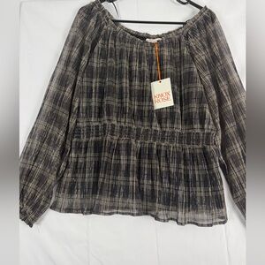 Knox Rose Black and White Plaid Blouse